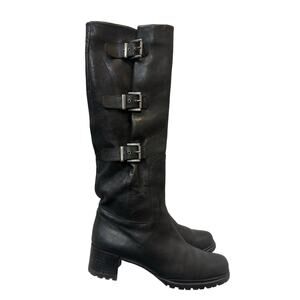 Stuart Weitzman Black Leather Knee High Boots Lug Sole Made in Spain